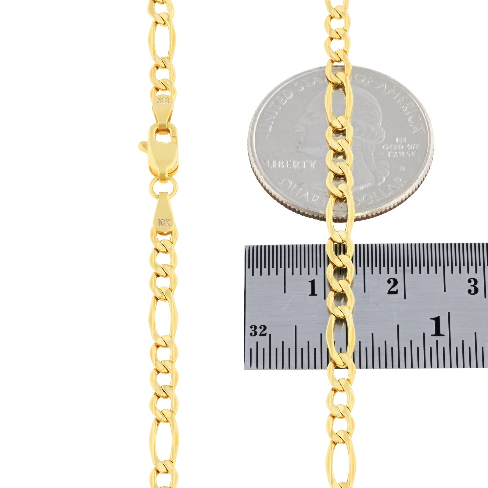 10K Yellow Gold 3.5mm Figaro Italian Chain Link Necklace Mens Women 16″-30″