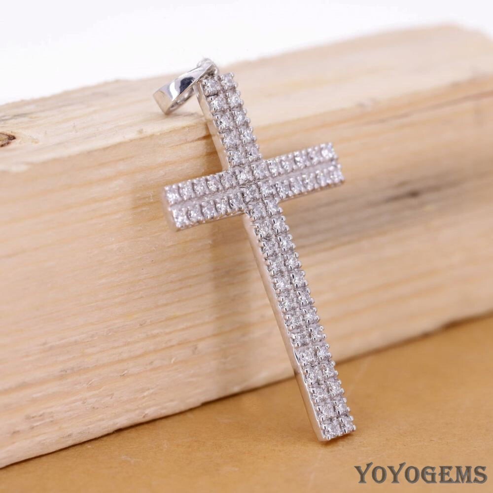 Moissanite Cross Wedding Pendant 2 Carat Round Cut F/VVS1 Solid 14K White Gold