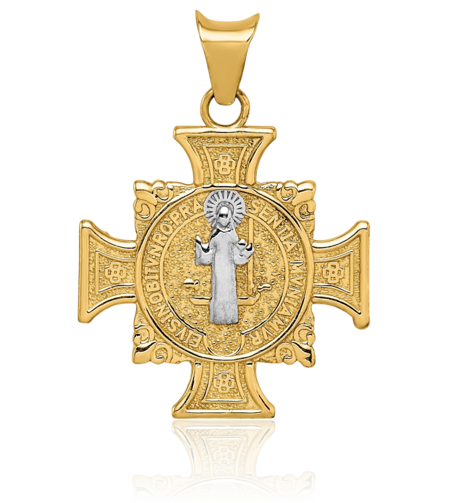 14K Yellow Gold Medium Saint Benedict Medal Pendant Necklace 25.5mm 1 inch