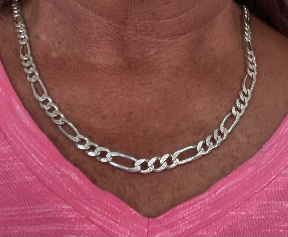 925 Sterling Silver 5mm Italy Figaro Chain Necklace 22” Length Diamond Cut