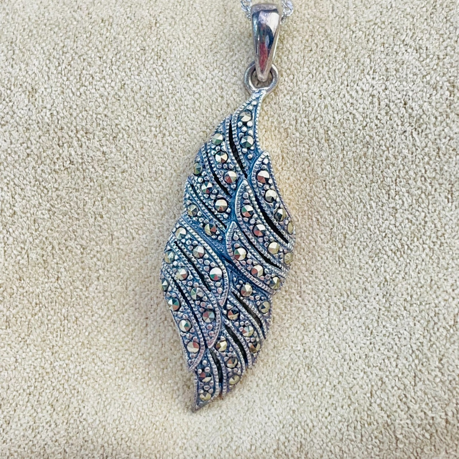 Marcasite Sterling Silver Angel Wing Pendant and Chain JTV Tillya Treasures