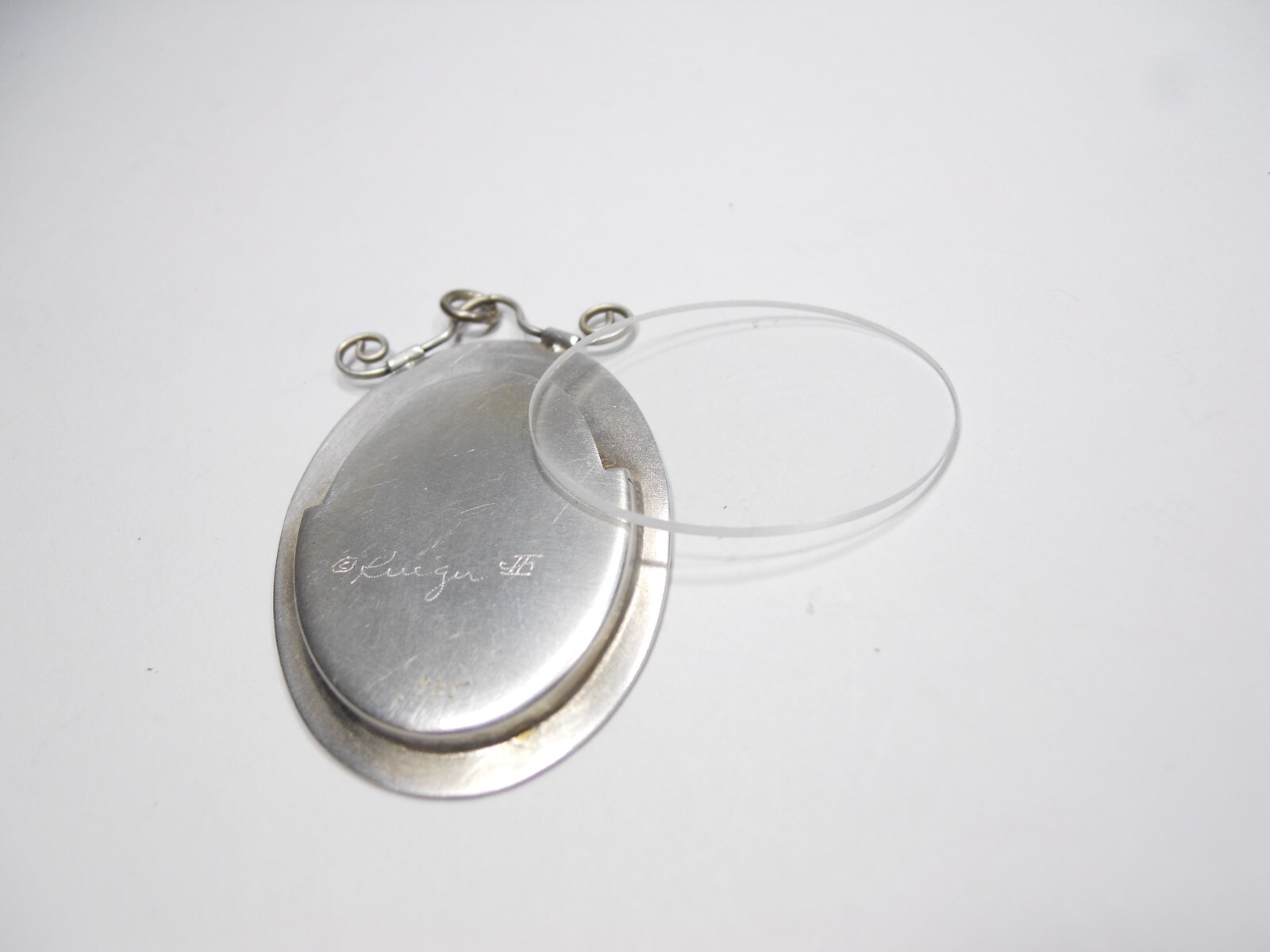 HANDMADE OVAL GEOMETRIC PHOTO PICTURE FRAME PENDANT CHARM STERLING SILVER 925 .