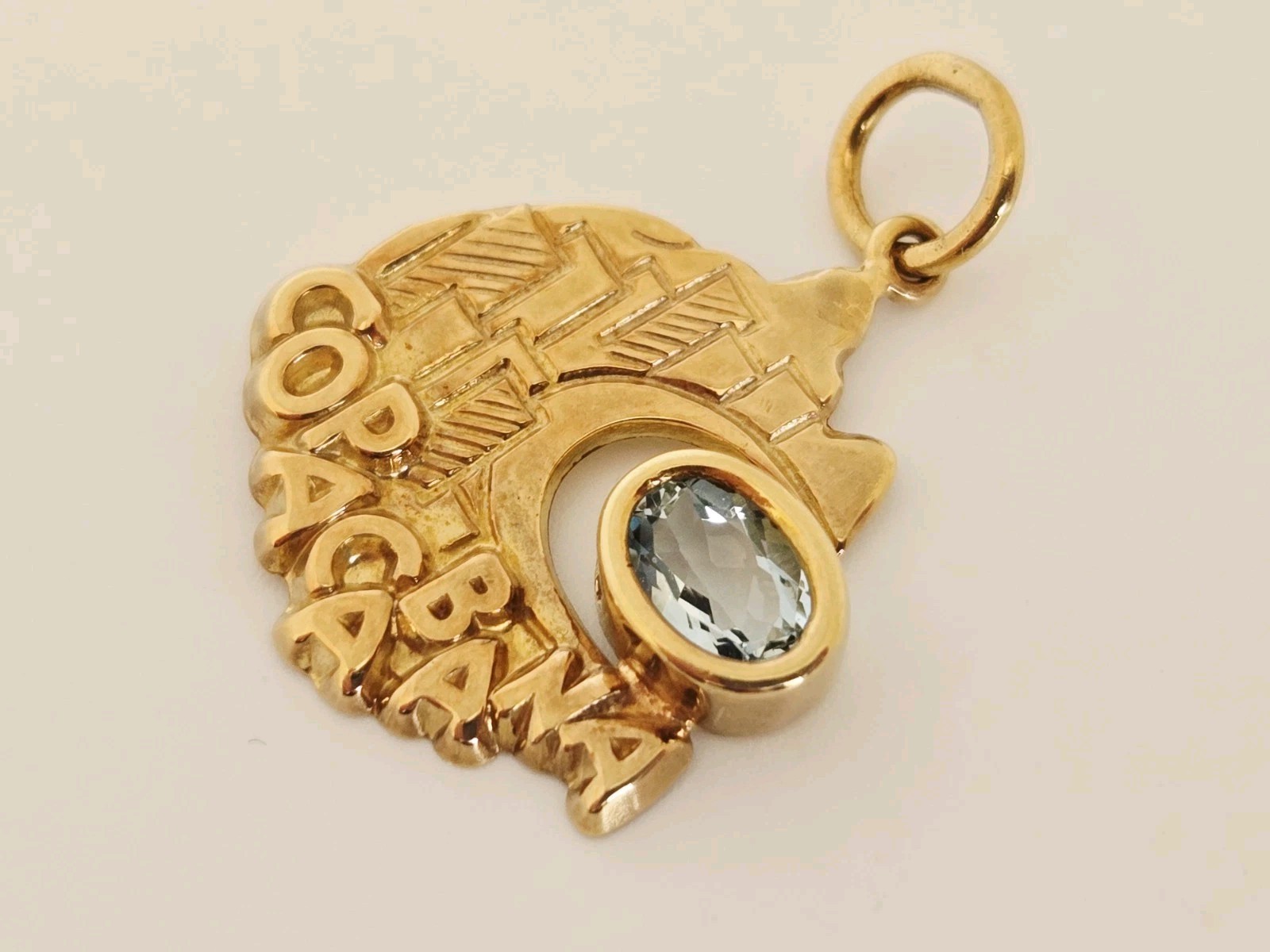 18K Yellow Gold Aquamarine Rio De Janeiro Brazil Copacabana Beach Pendant