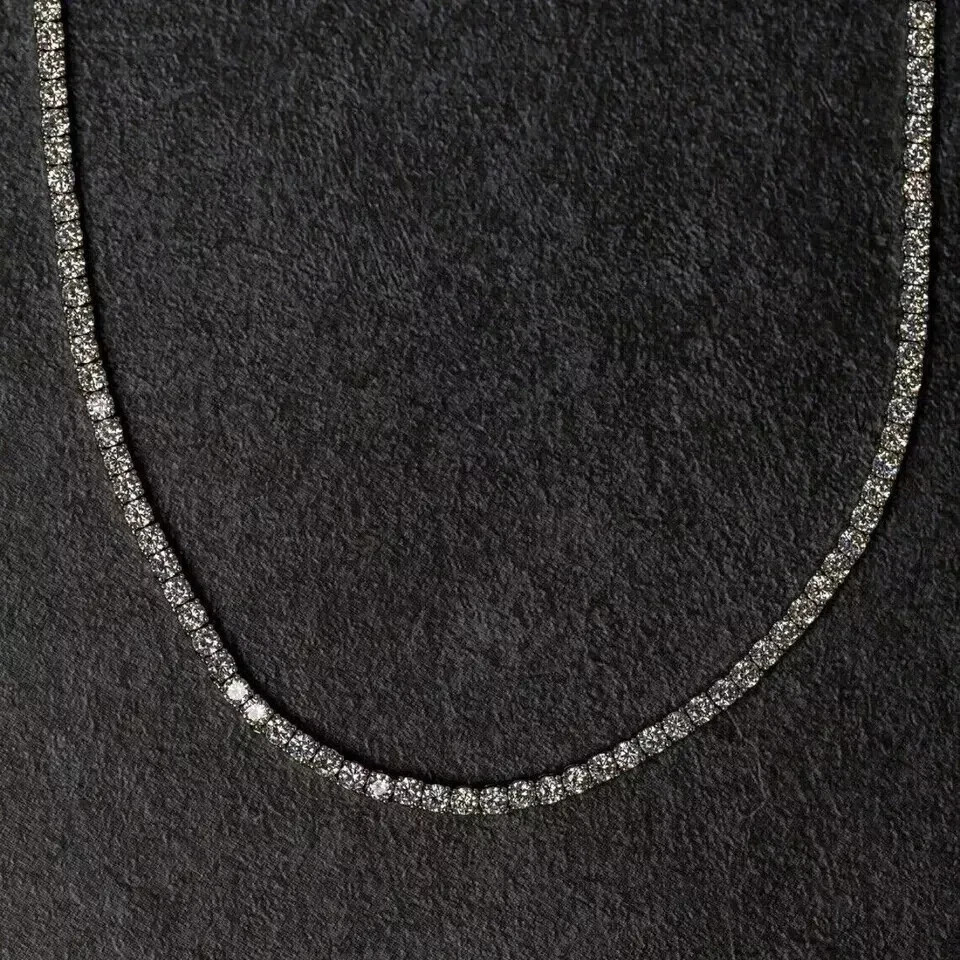 12 CT Round Cut White Moissanite Men Tennis Necklace 14K White Gold Plated