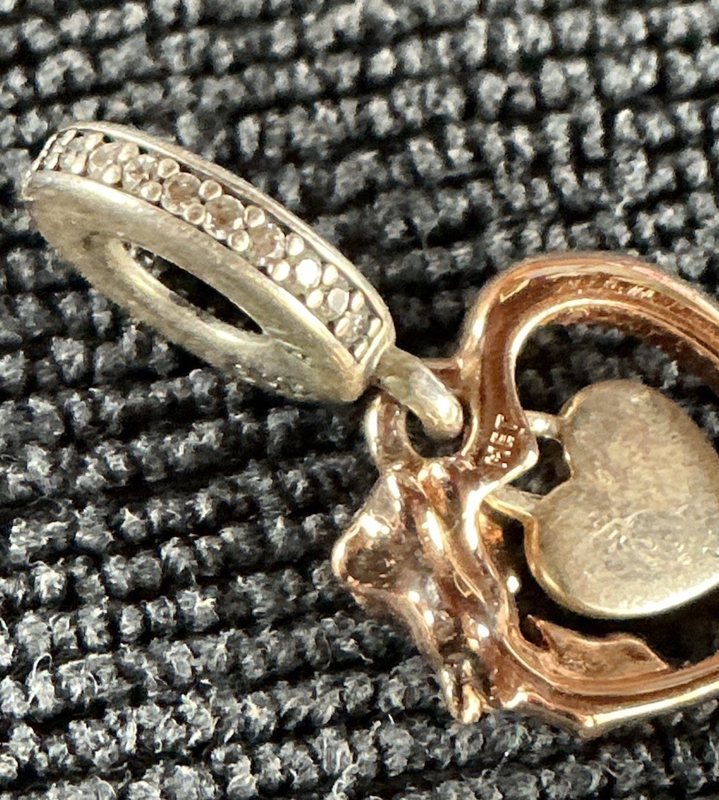 PANDORA 925 Sterling Silver Rose Heart Dangle Charm