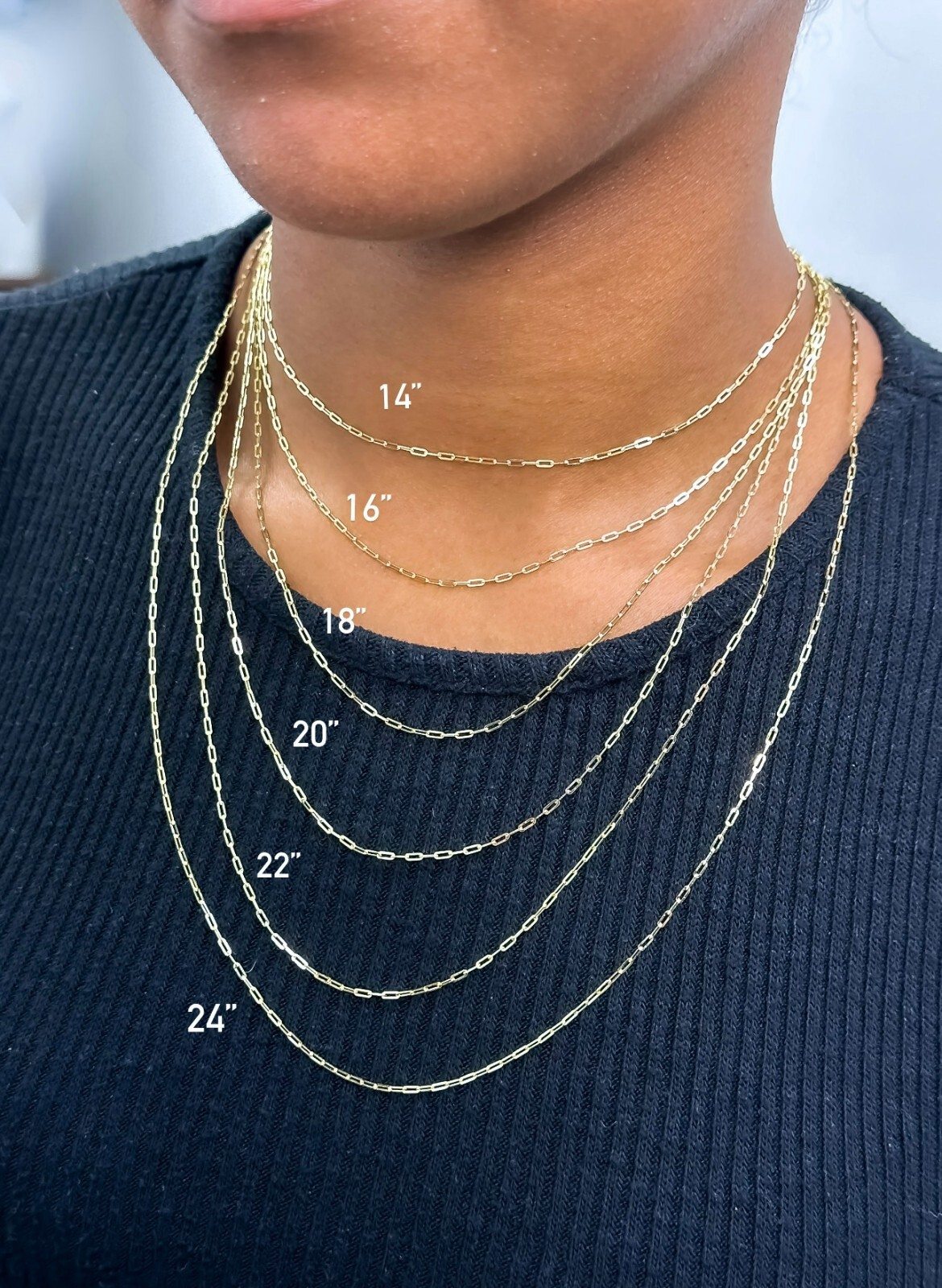 14k Gold Chain 1.5mm Solid Necklace Paper Clip Chain 14″ 16″ 18″ 20″ Fine Fancy