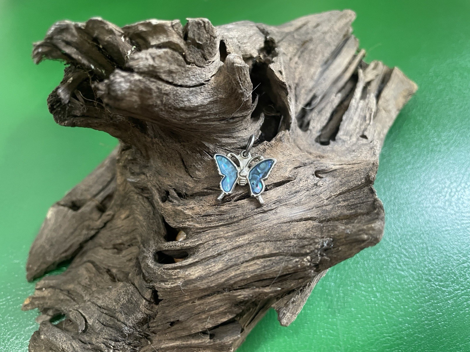 Blue Abalone Shell Butterfly Pendant Charm Sterling Silver .925 Metal Piece