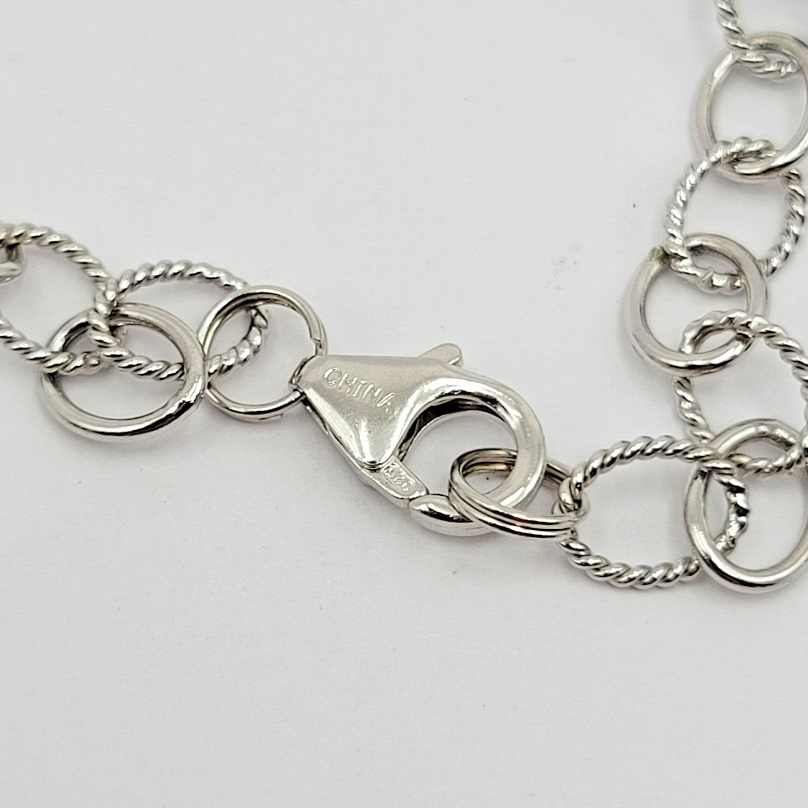 Sterling Silver Peacock Pearl Twist Cable Link Pendant Necklace ~ 18″