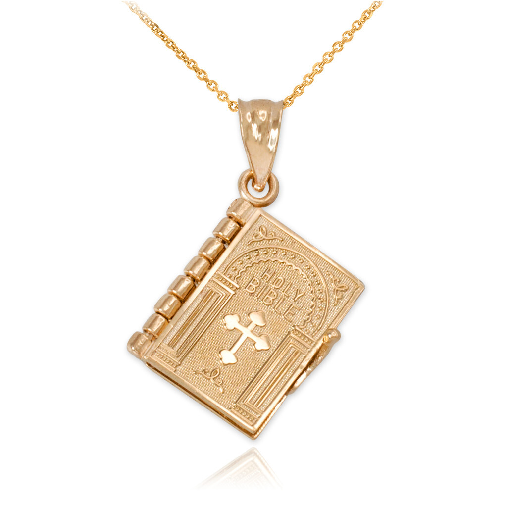 Gold 3D English Bible Pendant Necklace (Available in Yellow/Rose/White Gold)