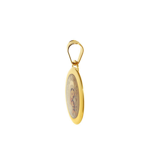 Genuine 14k Yellow Gold & Enamel Blessed Virgin and Baby Jesus Religious Pendant