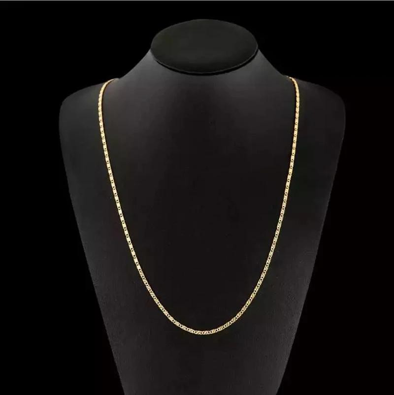 New Fashion 18k Necklace 2mm 16/18/20/22/24/26/28/30 Inch Side Chain Necklace F