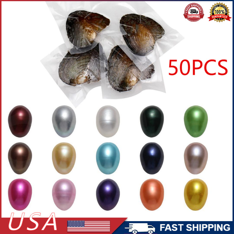 50PCS Freshwater Near Round Oyster Pearl with Pearls Inside Random 7-8mm DIY
