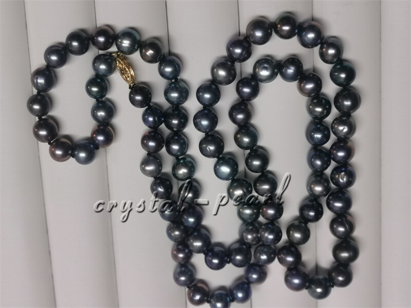 36″ 30 ” 22″ 18″ natural 9-10 mm AAA+ Tahitian black PEARL NECKLACE 14K GOLD
