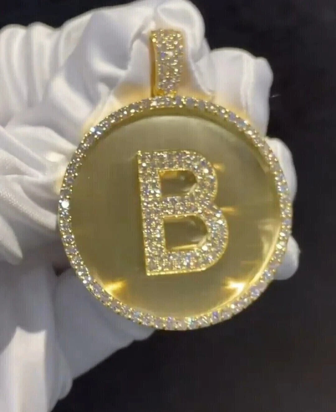 2Ct Lab Created Moissanite Round Initial “B” Pendant Real 10K Yellow Gold