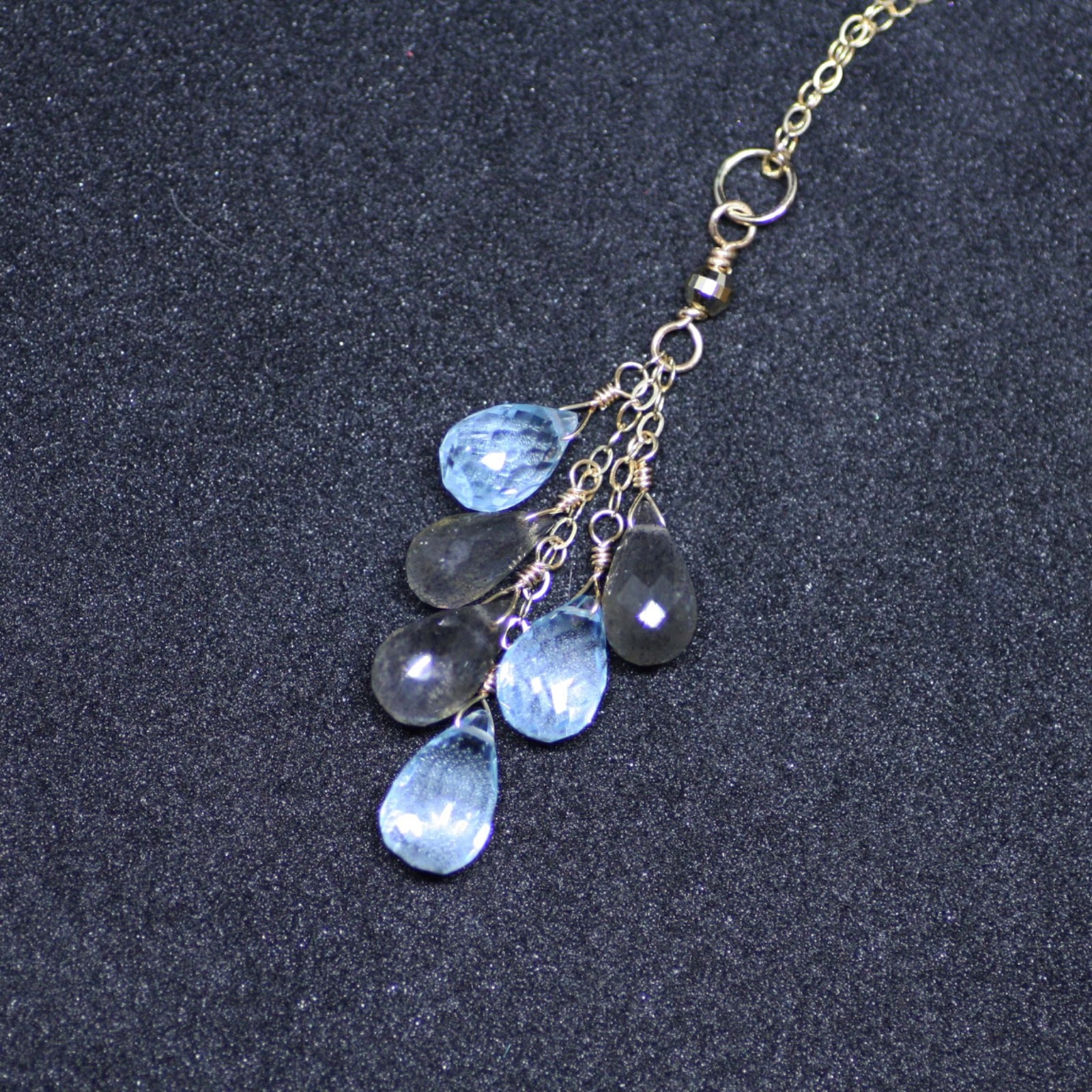 Handmade 14K Gold Labradorite, Sky Blue Topaz Pendant, 4th Anniversary, No Chain