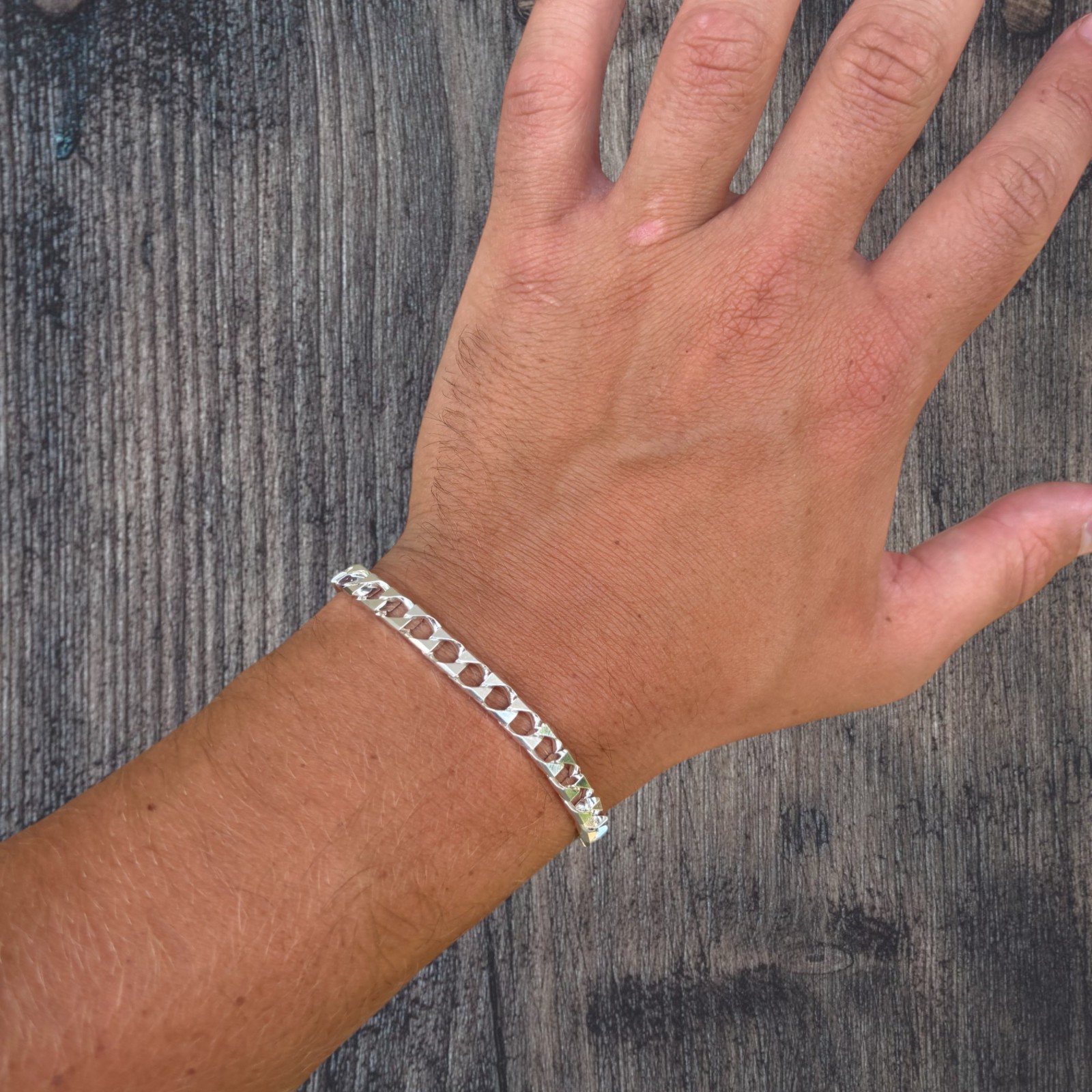 6mm Square Curb Link Bracelet – Real Solid 925 Sterling Silver MADE IN ITALY