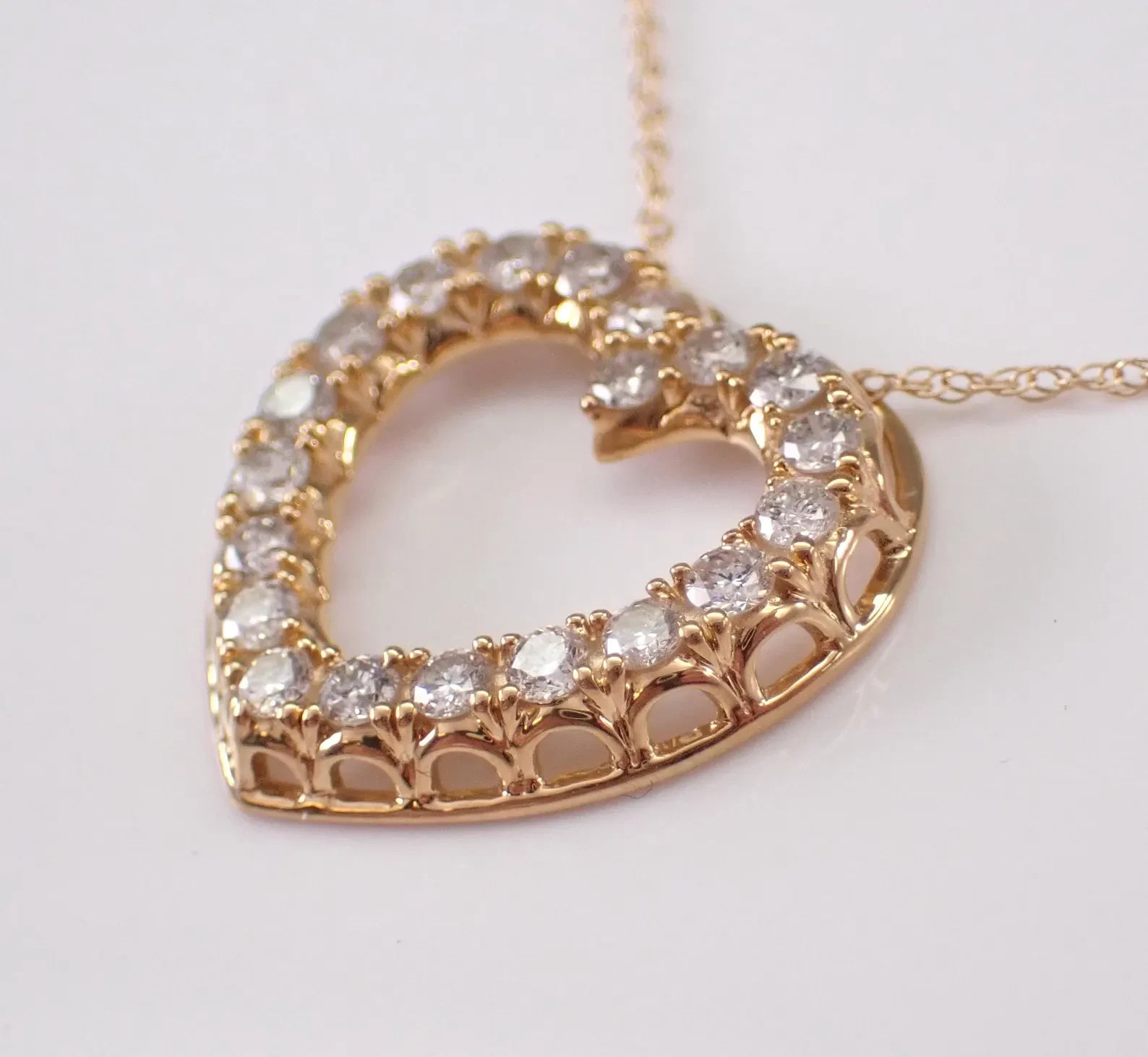 2.20Ct Round Moissanite Heart Shape Art Deco Pendant Necklace 14K Gold Plated