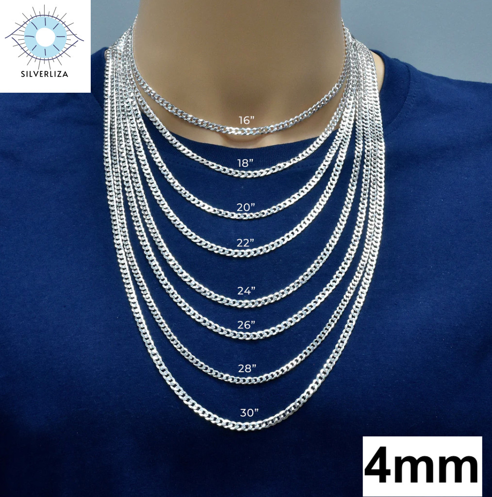 Real 925 Sterling Silver Men/women Curb Cuban chain Bracelet or Necklace Italy