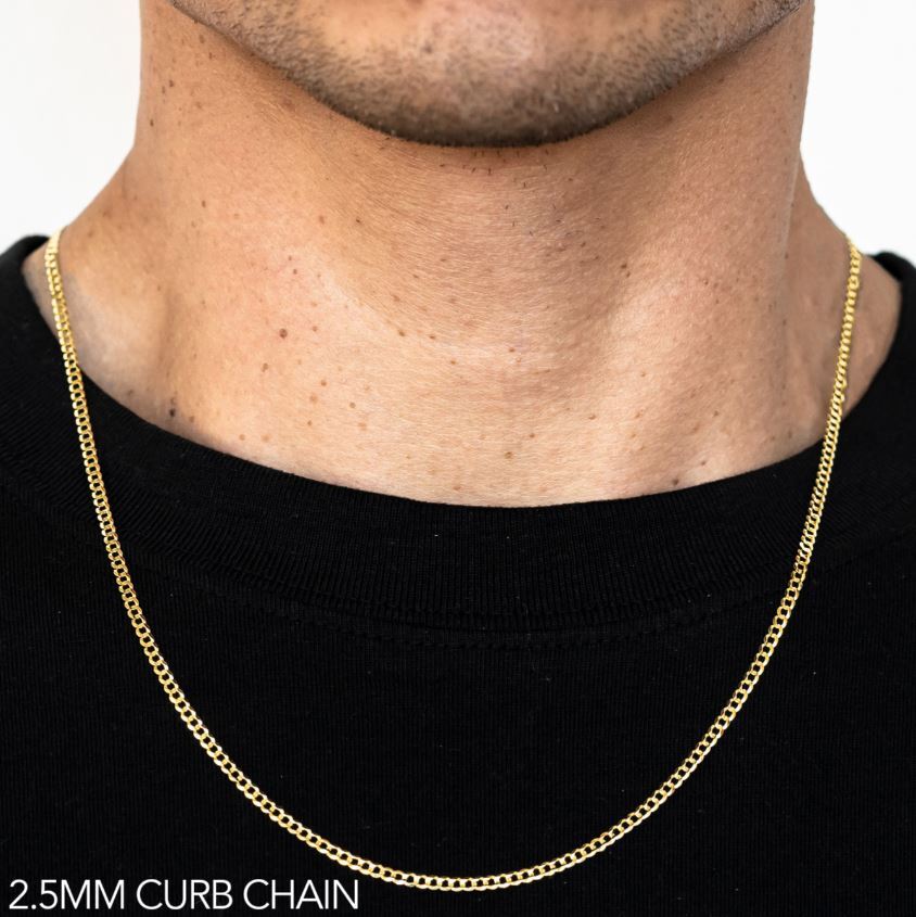 10k Yellow Gold 2.5mm Solid Curb Chain Necklace Size 16″-30″