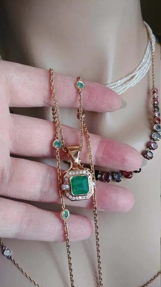 2.70Ct Asscher Cut Emerald Diamond Halo Pendant 14K Yellow Gold Finish