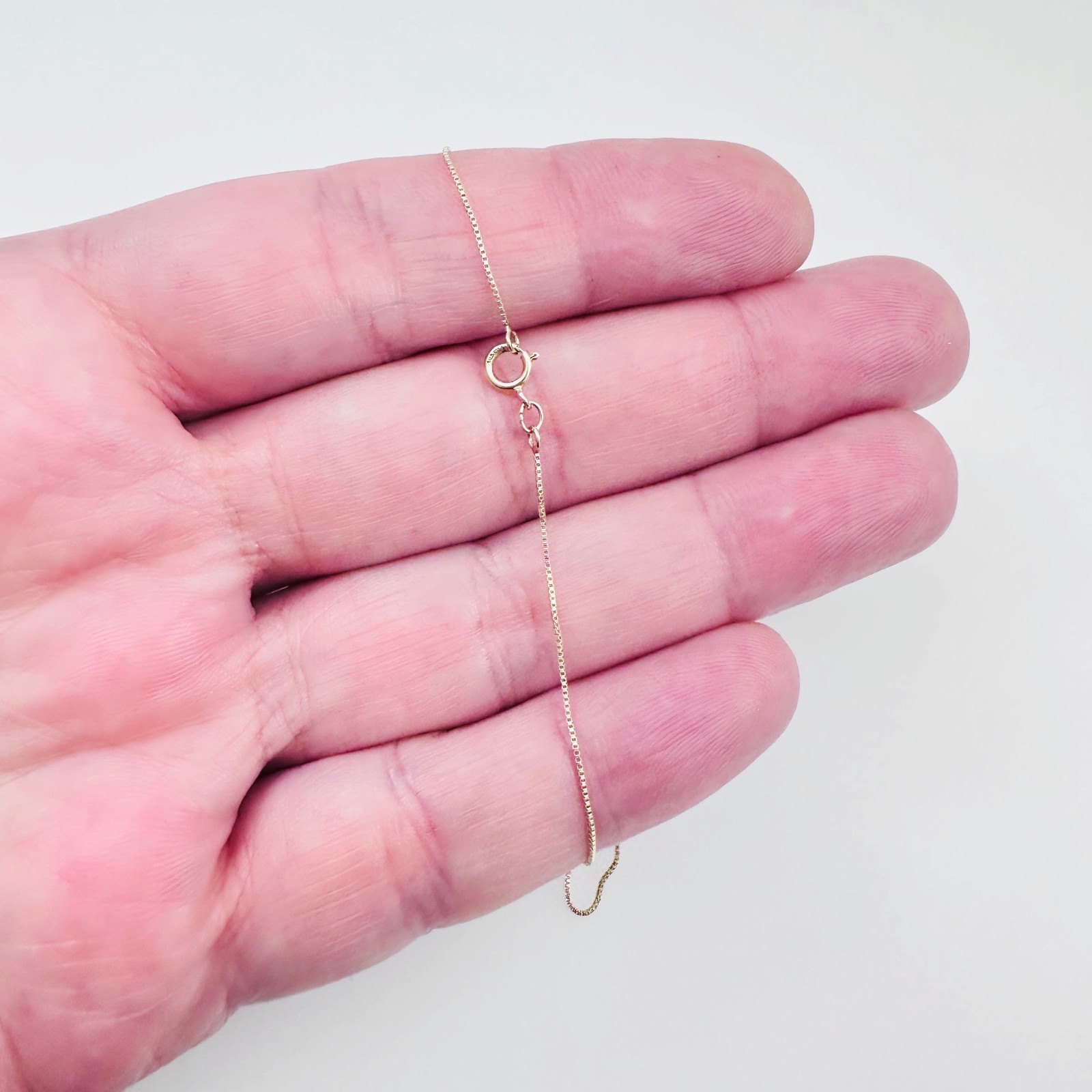 Solid 10K Yellow Gold Thin Liquid Box Link Chain Necklace, .5mm, 19 3/4″