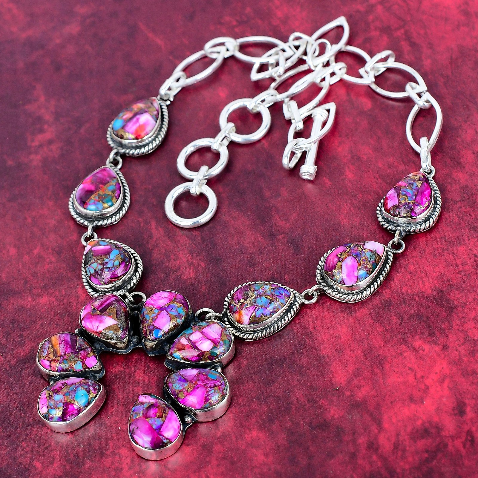 Pink Spiny Oyster Gemstone Handmade 925 Sterling Silver Jewelry Necklace For Her