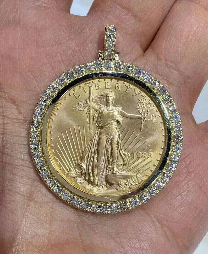 4CT Lab Created Diamond Coin Bezel Frame Pendant in 14k Yellow Gold Plated