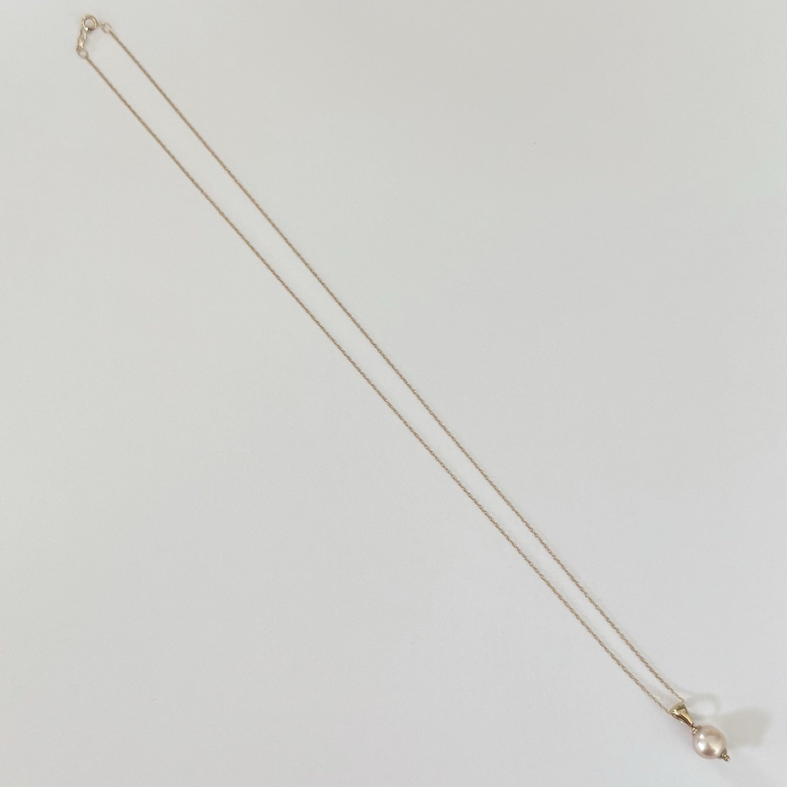 14K Yellow Gold Blush Pink Pearl Pendant Necklace 18″ Original Box