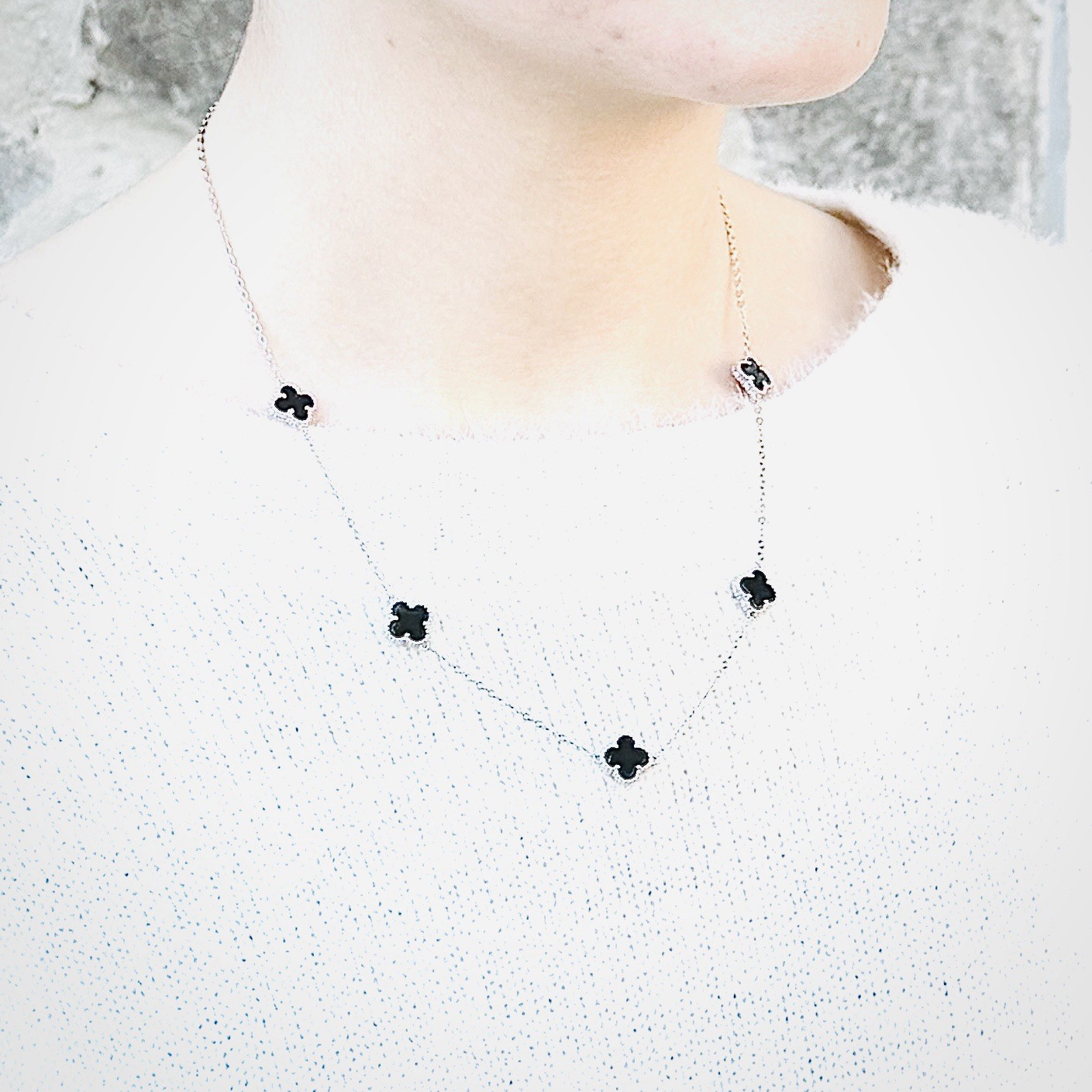 Black Onyx Station Necklace REAL Sterling Silver Minimalist Fine Jewelry