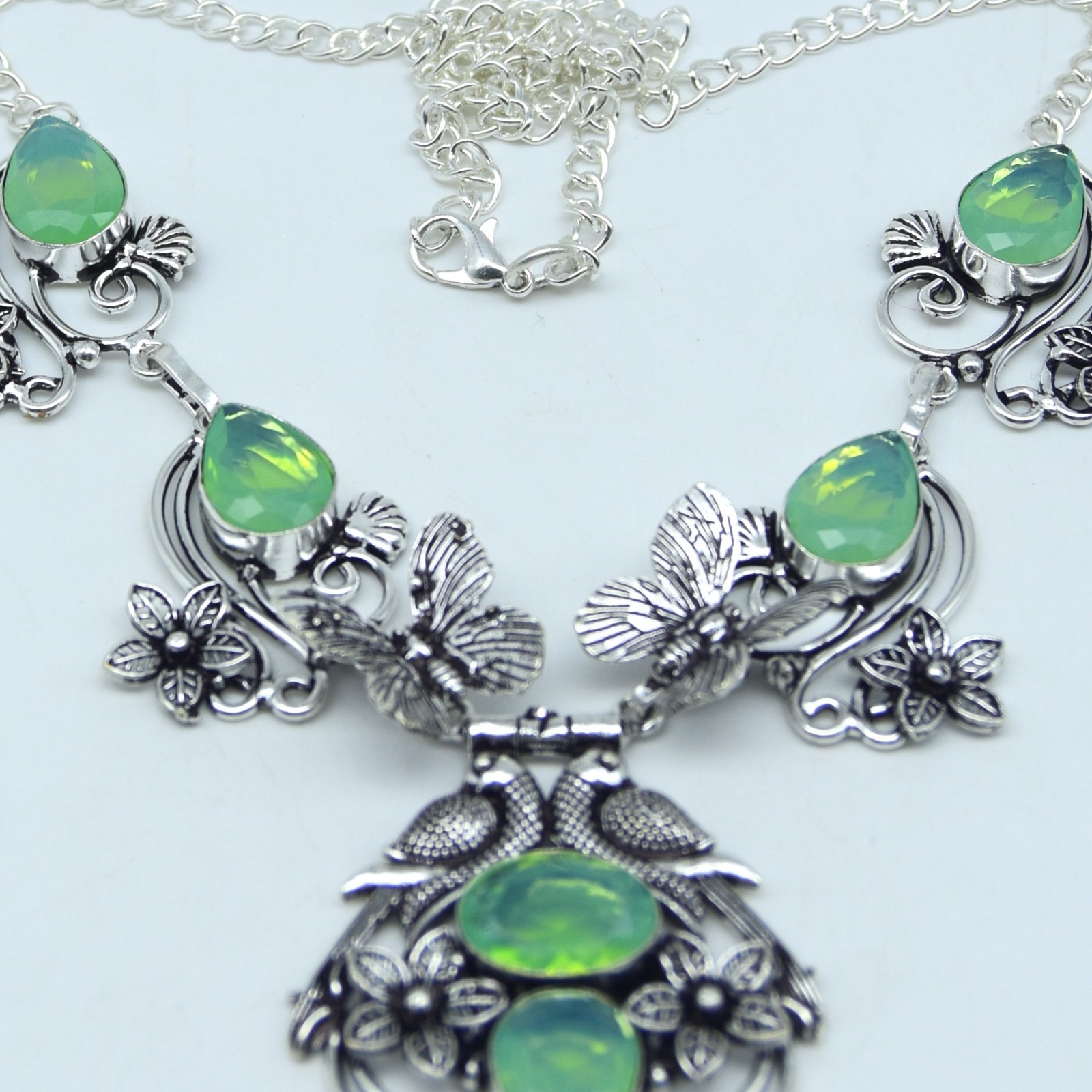 Green Opalite Gemstone Necklace Handmade 925 Sterling Silver Jewelry Sz- ADJ 18″