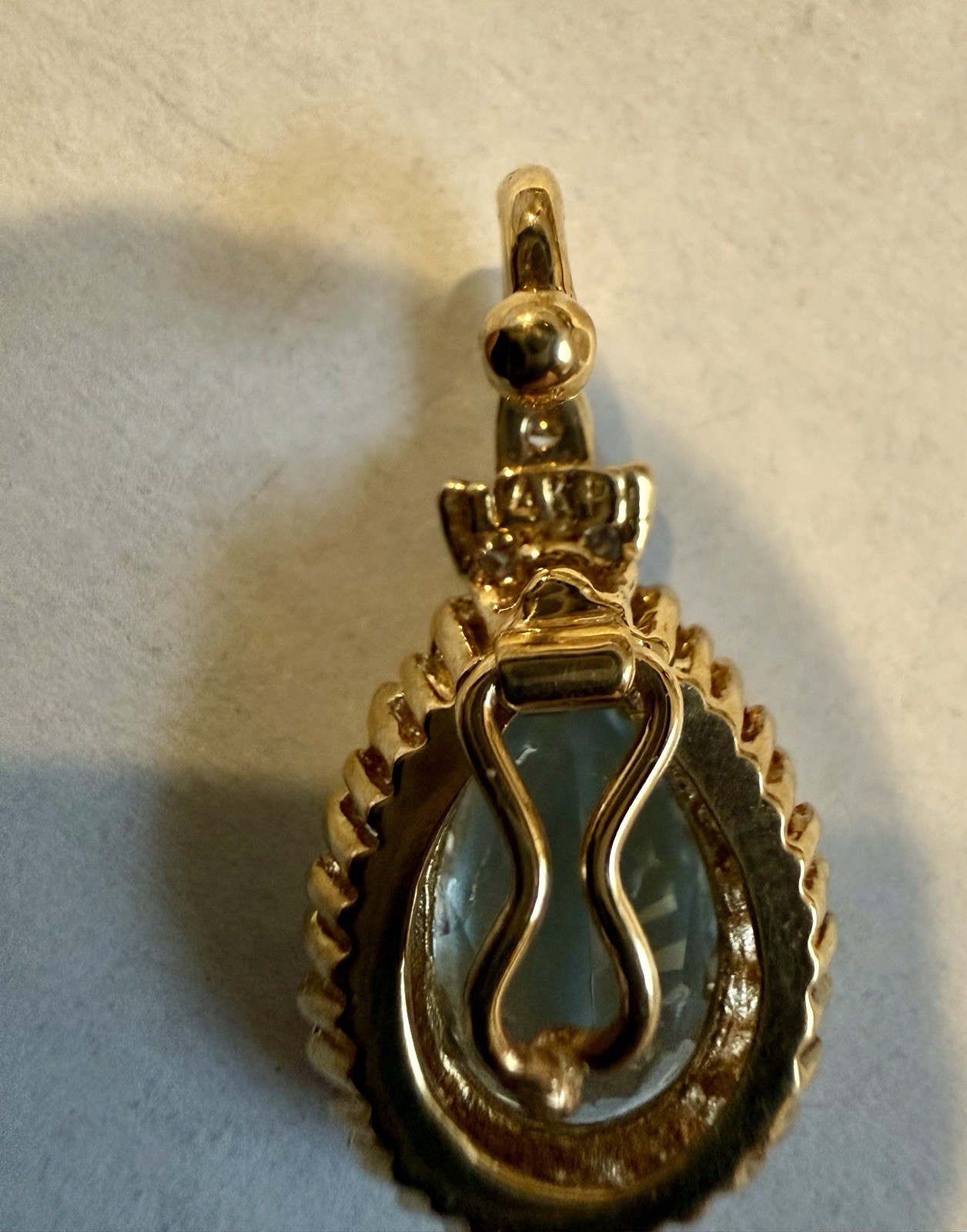 Estate 14k Yellow White Gold Pear Aquamarine Diamond Halo Pendant Lavalier 2ct