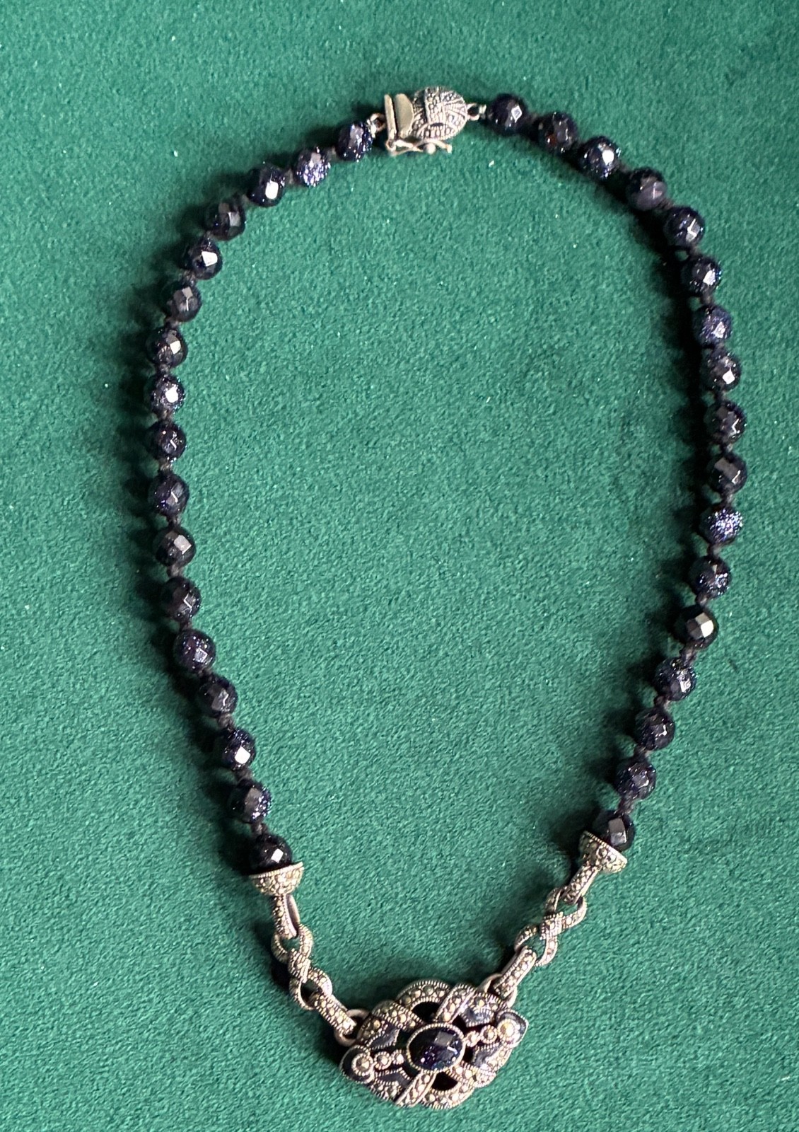 Vintage Judith Jack Sterling, Marcasite & BLUE SUNSTONE Necklace & EARRINGS TOO