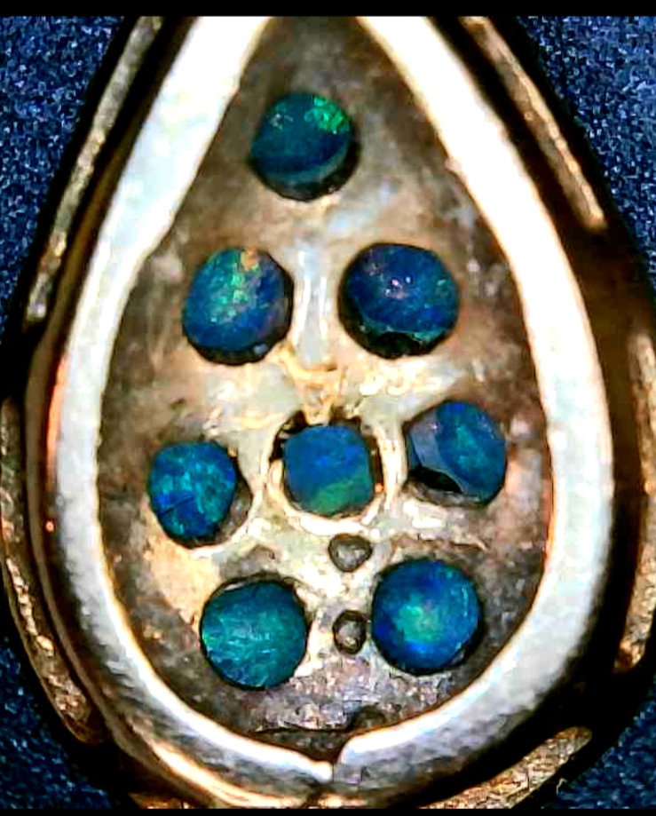 1960’s Vintage 14K Gold Natural Coober Pedy Opal Cluster Necklace Pendant 1.05g