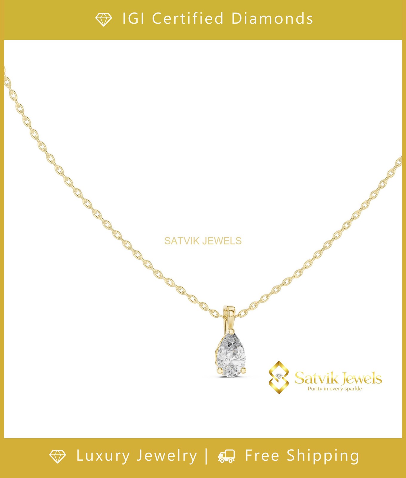 VS1/E Lab Grown/CVD 1Ct Diamond Anniversary Bridal Pendant 10K Gold IGI Pear Cut