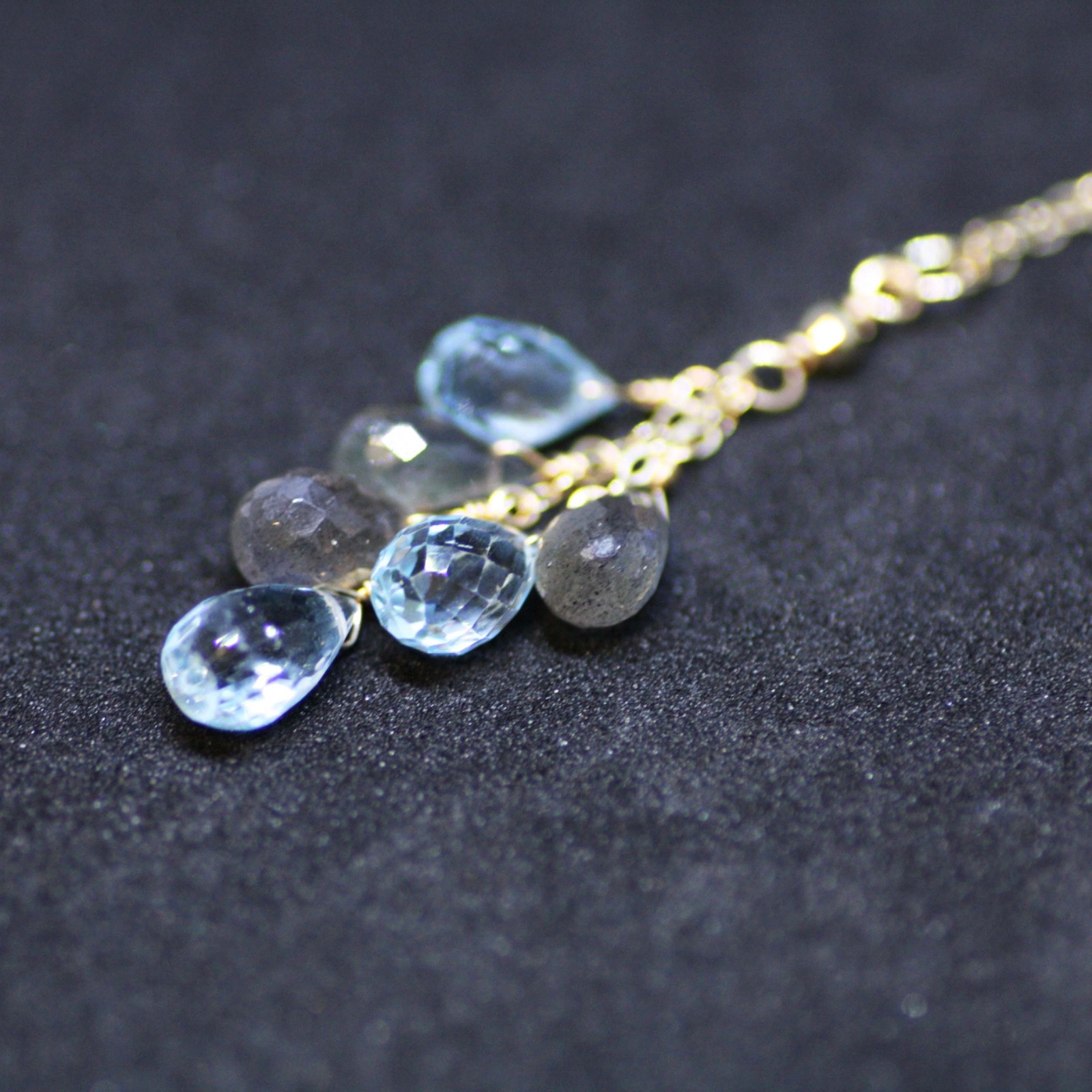 Handmade 14K Gold Labradorite, Sky Blue Topaz Pendant, 4th Anniversary, No Chain