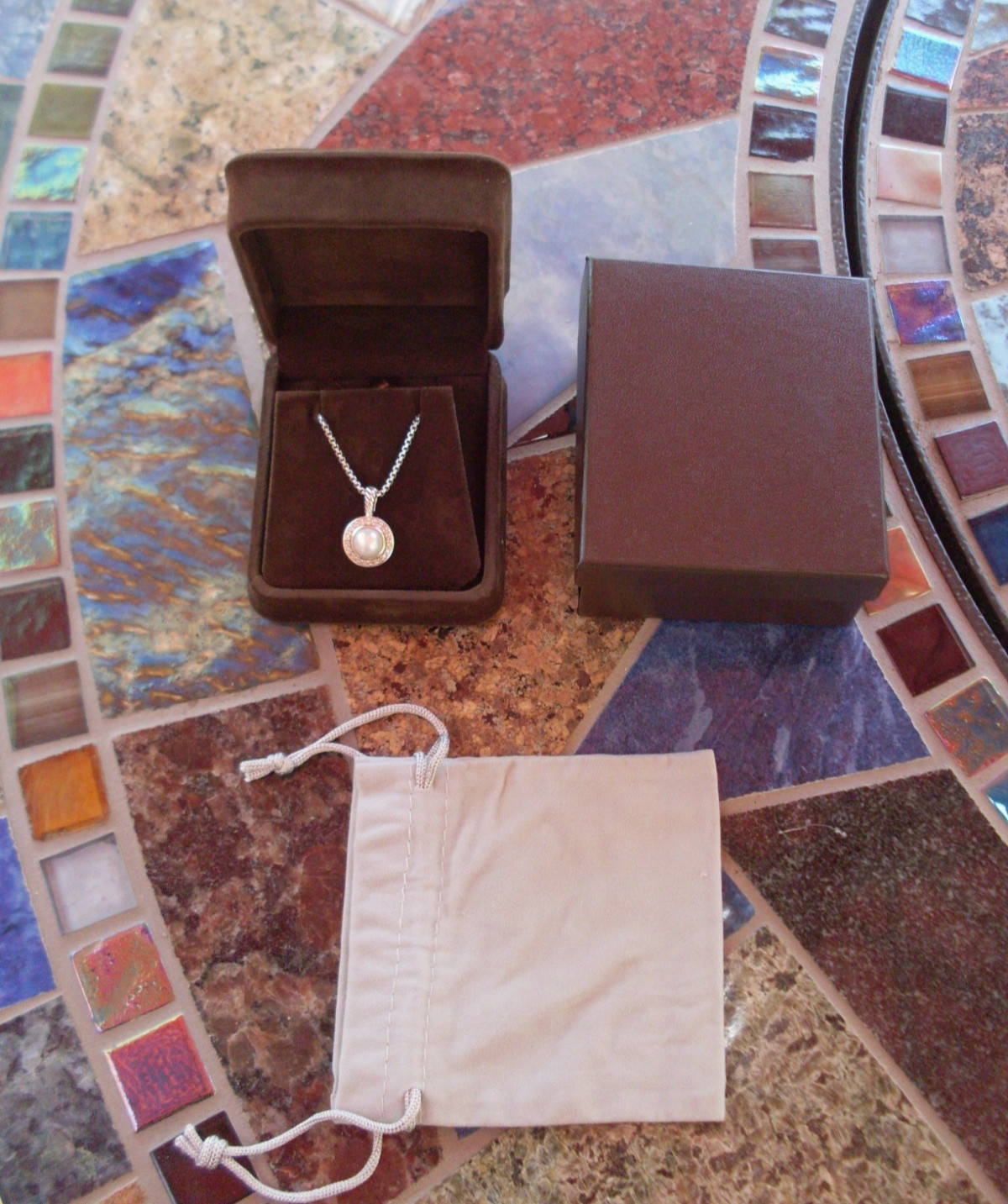 Retired – David Yurman Pearl & Diamond Cerise Pendant w/DY Chain – Gift Boxed