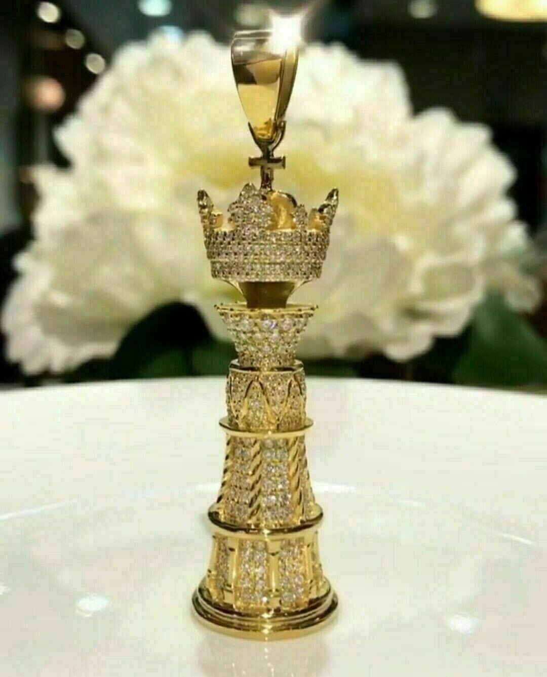 2.00Ct Lab Created Diamond Round Chess King Piece Pendant 14K Yellow Gold Plated