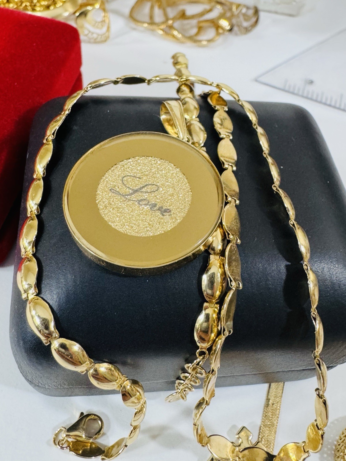 K18 Japan Gold Round Blue Love Pendant Necklace 17/17.5” Long 15g 4mm