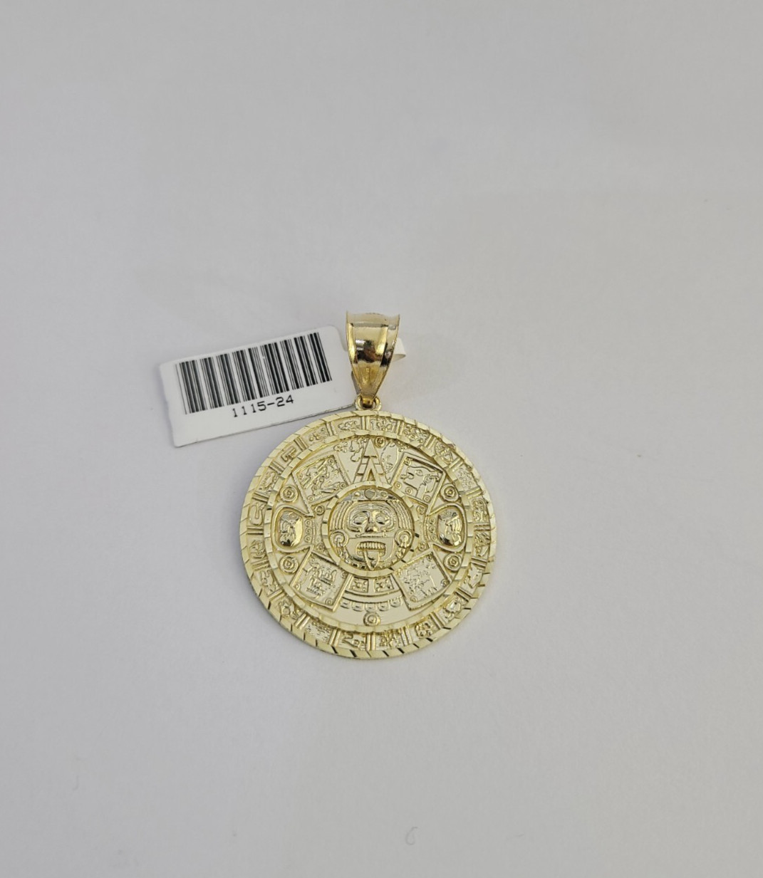 SOLID Real 10kt Mayan Calendar Charm Pendant Aztec Round Yellow Gold