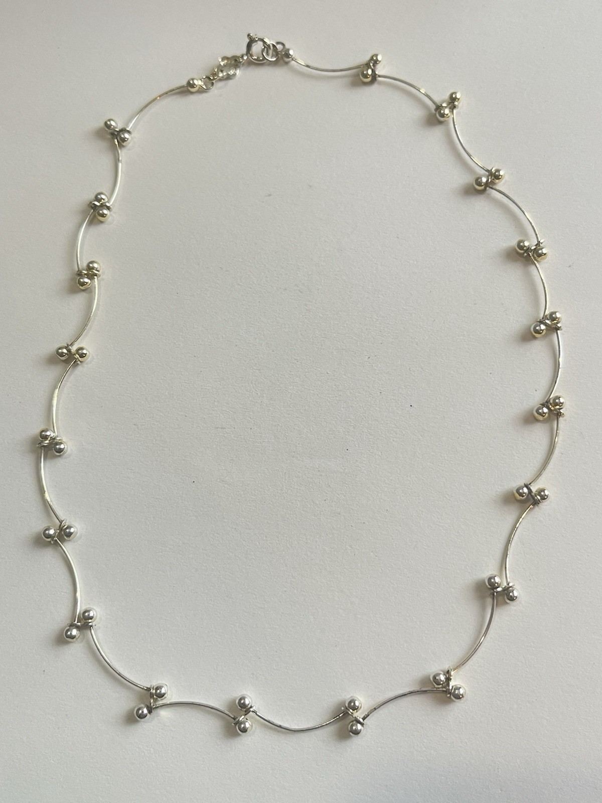 925 Sterling Silver Wavy Bar Link Modernist Necklace 14” Hallmarked