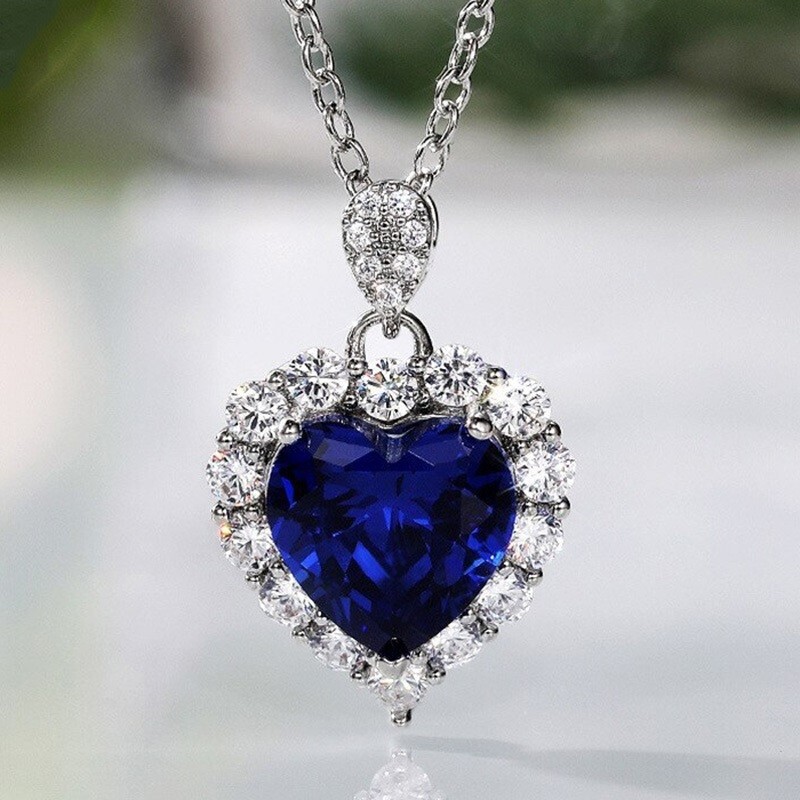 925 Sterling Silver Womens Tanzanite Gemstone Heart Necklace D304
