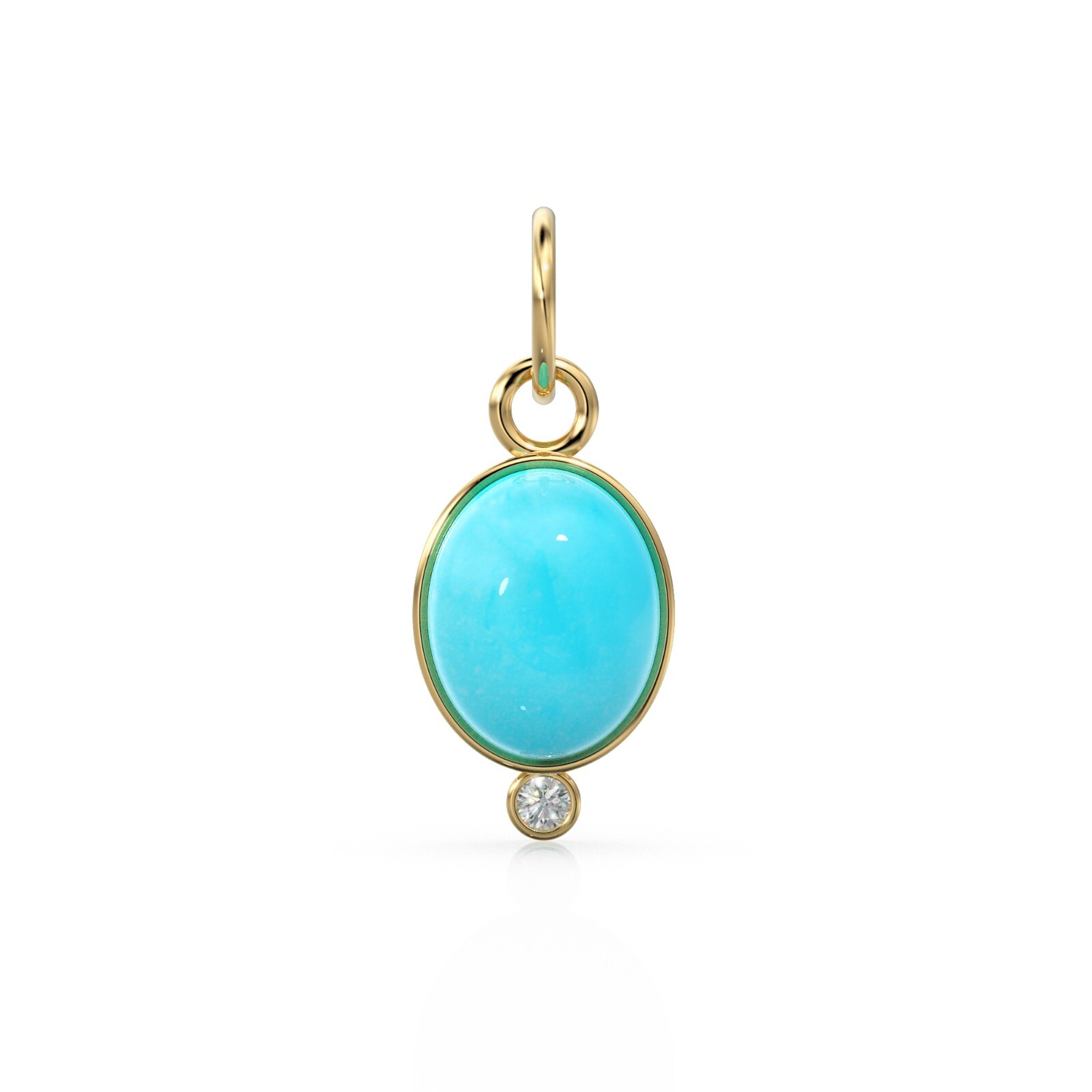 14K Gold Sleeping Beauty Turquoise & Diamond Pendant Oval Bezel Gemstone