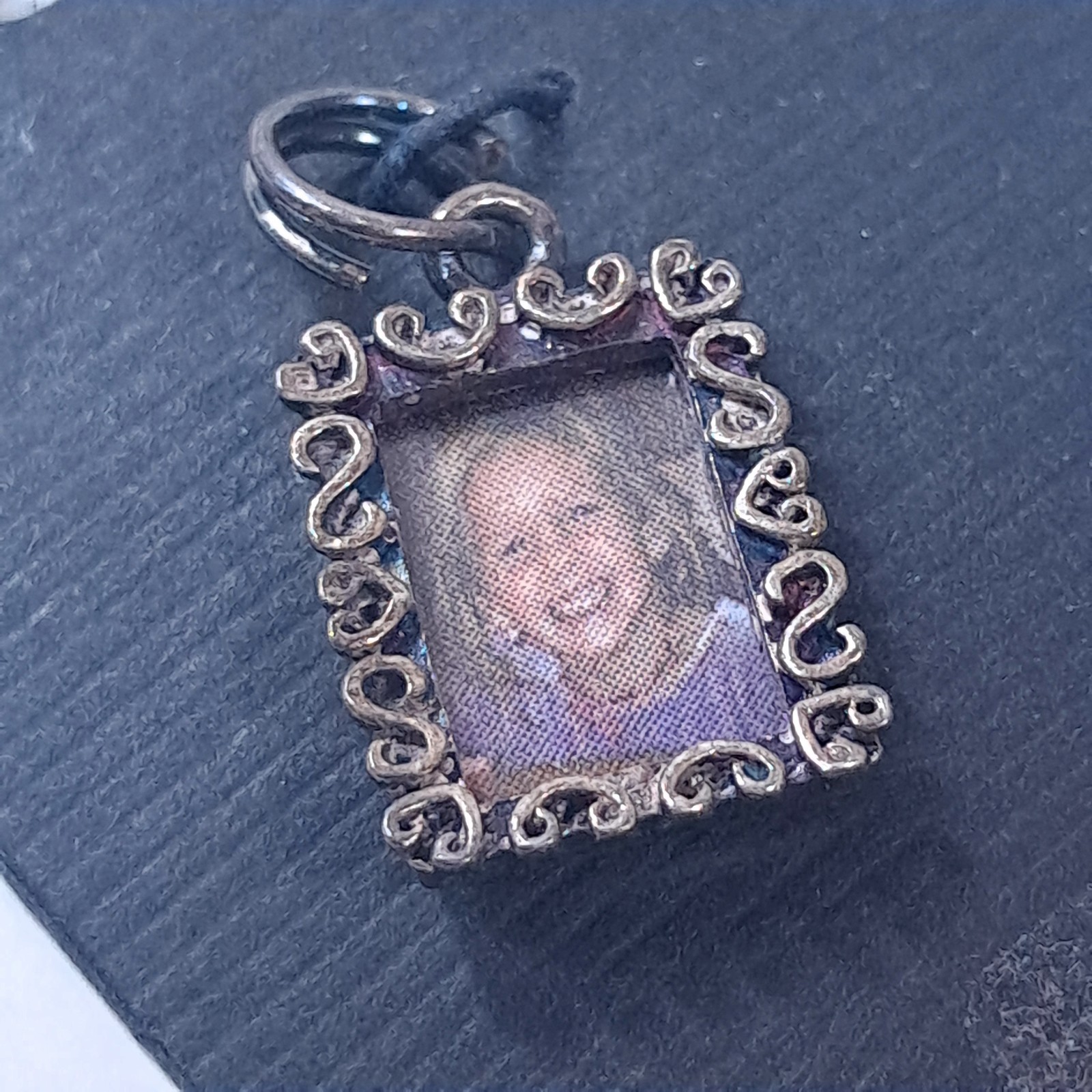 Sterling silver picture charm photo frame ornate hearts filigree jewelry READ