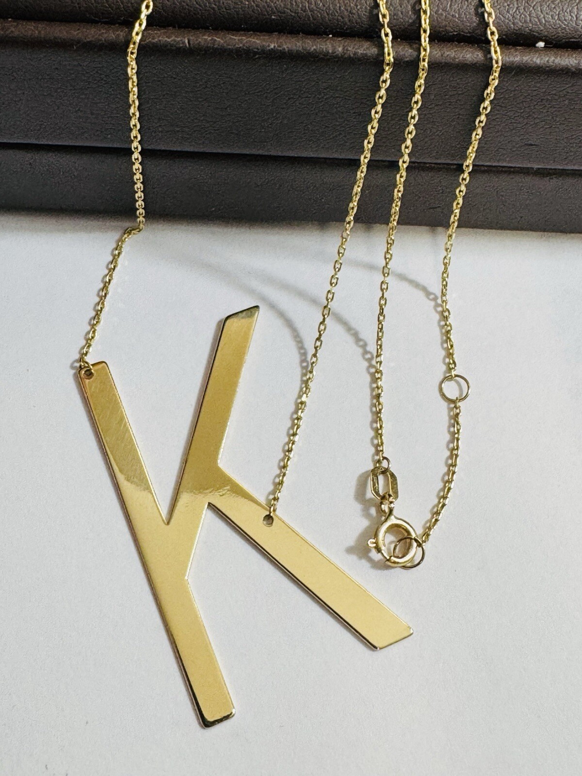 RARE 18K 750 YELLOW Gold Letter K initial Necklace 16.5/17.5” Long 1mm 4.1g