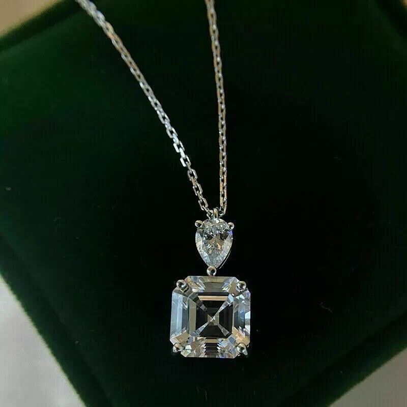2Ct Lab Created Asscher Cut Diamond Solitaire Pendant 14K White Gold Finish