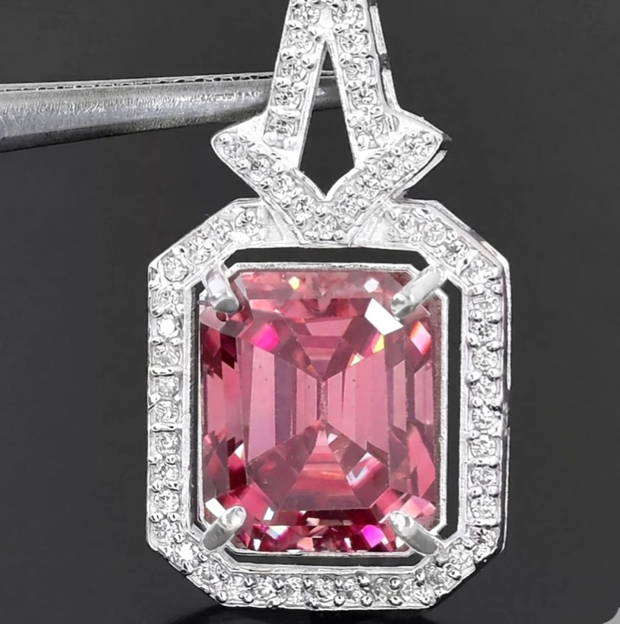 925 Silver, Elegant Pink Diamond Pendant with Accents, 7 Ct Certified Treated