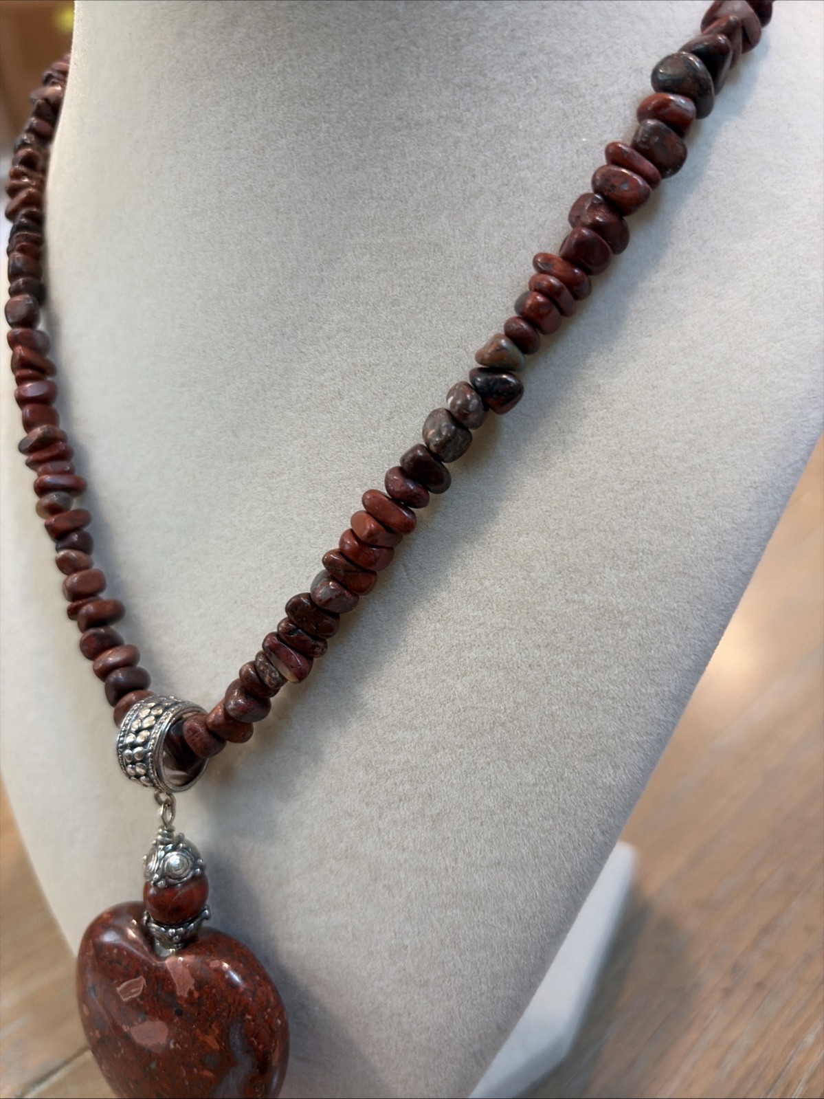 Jay King Mine Finds DTR Sterling Silver Red Jasper Heart Pendant Beaded Necklace