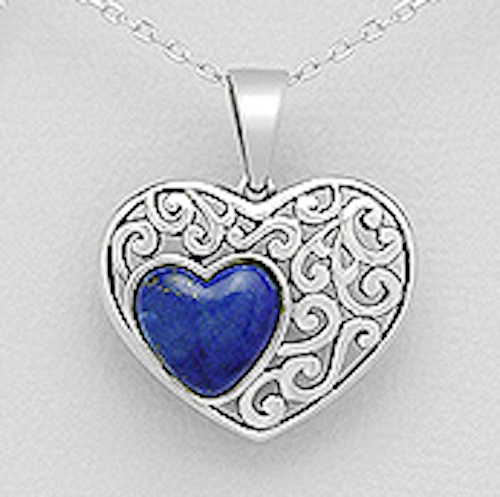 1.22″ Solid Sterling Silver Blue Lapis Lazuli Heart Pendant 6.6 grams