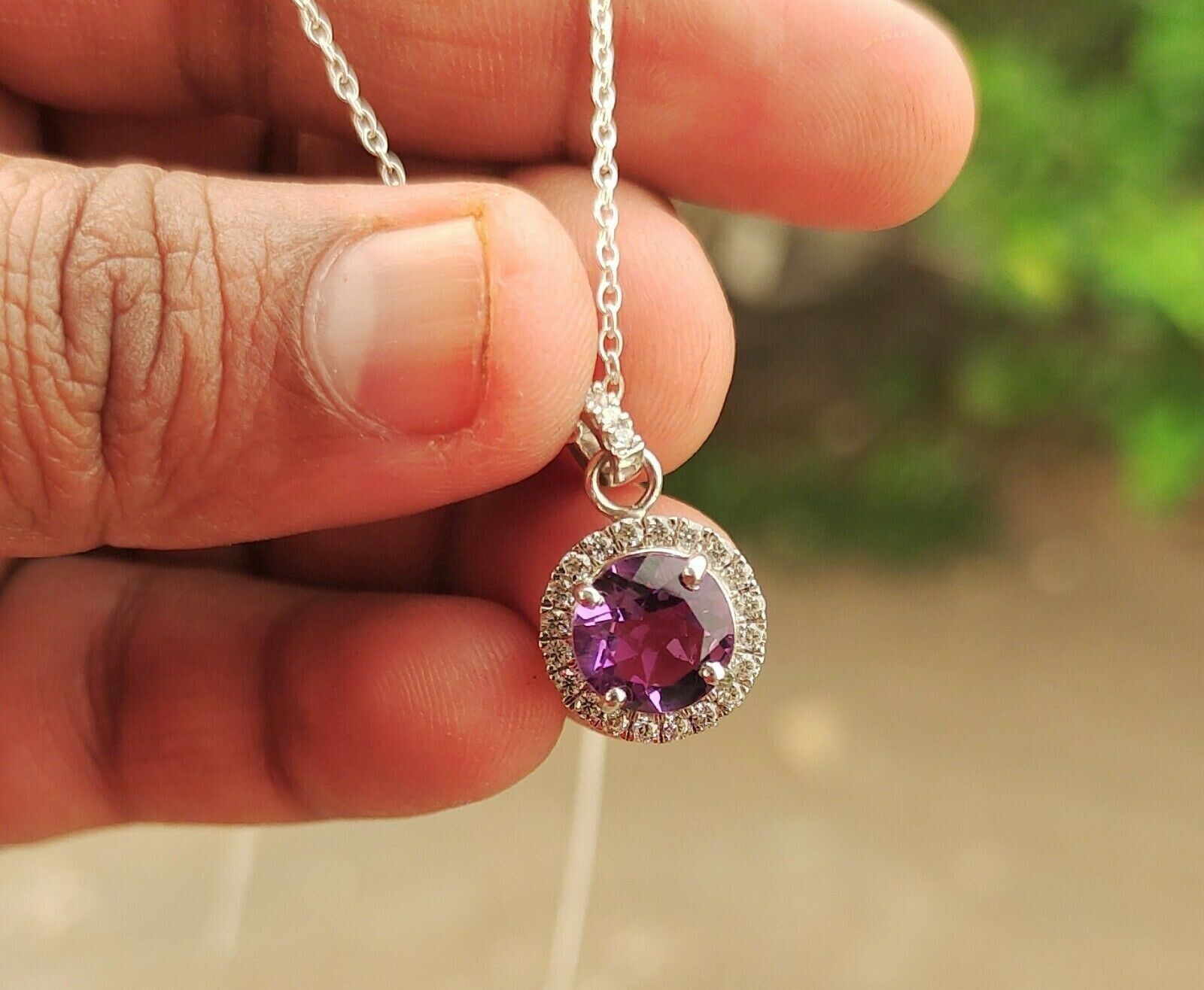 2Ct Round Lab-Created Amethyst Pendant 14K White Gold Plated Silver Free Chain