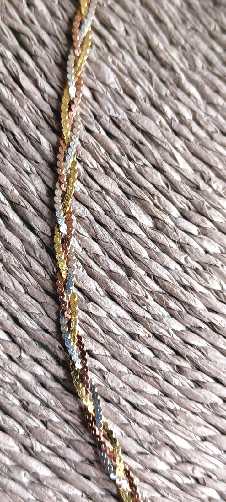 Vintage Sterling Silver .925 Tri-Colour Vermeil Herringbone Necklace 50cm ITALY